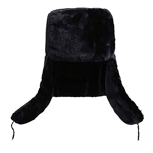 SLTO Cazador Ruso Sombrero con Soviético Insignia Piel Sintética Ushanka Cosaco Aletas Negro, cumpleaños