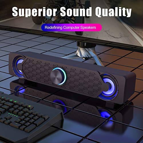 Smalody Barra de Sonido USB, Parlantes para Juegos de PC con Luces LED Geniales, Computadora de Escritorio, Portátil