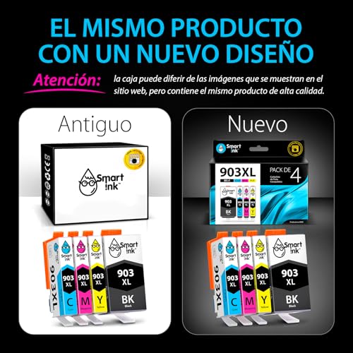 Smart Ink Reemplazo Compatible del Cartucho de Tinta para HP 903 XL 903XL High Yield 4 Pack (Black XL & C/M/Y) con tecnología de Chip avanzado Cartuchos para HP OfficeJet Pro 6950 6960 6970 Impresora