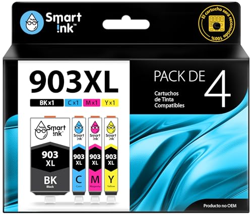 Smart Ink Reemplazo Compatible del Cartucho de Tinta para HP 903 XL 903XL High Yield 4 Pack (Black XL & C/M/Y) con tecnología de Chip avanzado Cartuchos para HP OfficeJet Pro 6950 6960 6970 Impresora