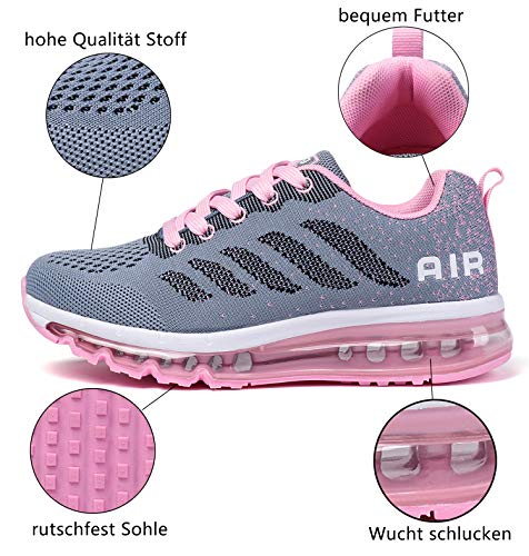 Smarten Zapatillas de Running Hombre Mujer Air Correr Deportes Calzado Verano Comodos Zapatillas Sport Grey Pink 40 EU