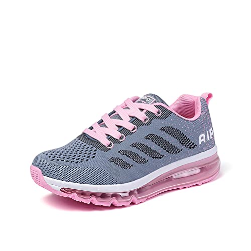 Smarten Zapatillas de Running Hombre Mujer Air Correr Deportes Calzado Verano Comodos Zapatillas Sport Grey Pink 40 EU