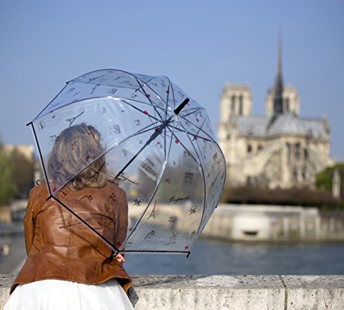 SMATI Paraguas Largo Transparente Paris con 8 Varillas en Forma de Campana y su apuerta automatica