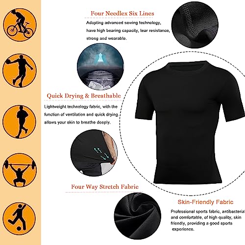 Smatstyle Camisa de Compresión Hombre Manga Corta para Deportiva Camiseta,Hombre Base Layer para Correr Transpirable Secado Rápido,para Entrenamiento Fitness(S, Negro)