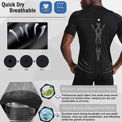 Smatstyle Camisa de Compresión Hombre Manga Corta para Deportiva Camiseta,Hombre Base Layer para Correr Transpirable Secado Rápido,para Entrenamiento Fitness(S, Negro)