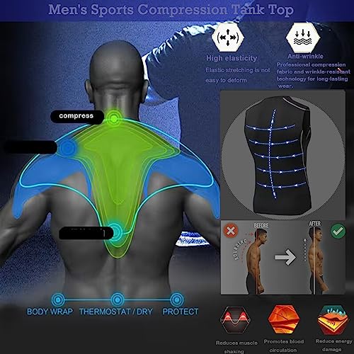 Smatstyle Camiseta de compresión sin Mangas para Hombre para Deportiva,Camisetas de Correr ranspirable Secado Rápido para Hombre,Tops de Compresión Jogging Fitness