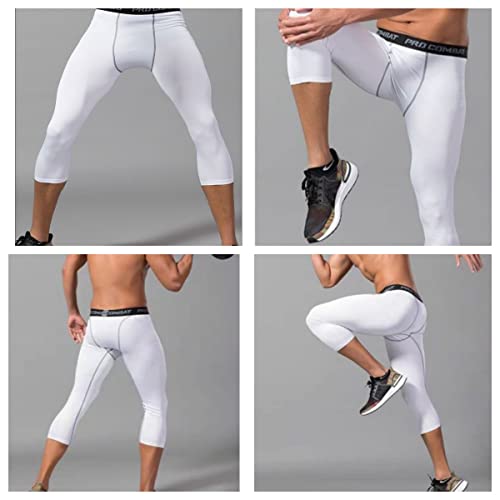 Smatstyle Mallas Hombre 3/4 Leggings Pantalones de Compresión para Hombre Pantalones Deportivos de Entrenamiento Secado Rápido Pantalones de Baloncesto Capa Base Mallas Running Gym (S, Blanco Gris)