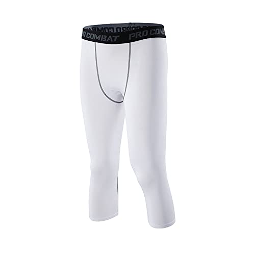 Smatstyle Mallas Hombre 3/4 Leggings Pantalones de Compresión para Hombre Pantalones Deportivos de Entrenamiento Secado Rápido Pantalones de Baloncesto Capa Base Mallas Running Gym (S, Blanco Gris)