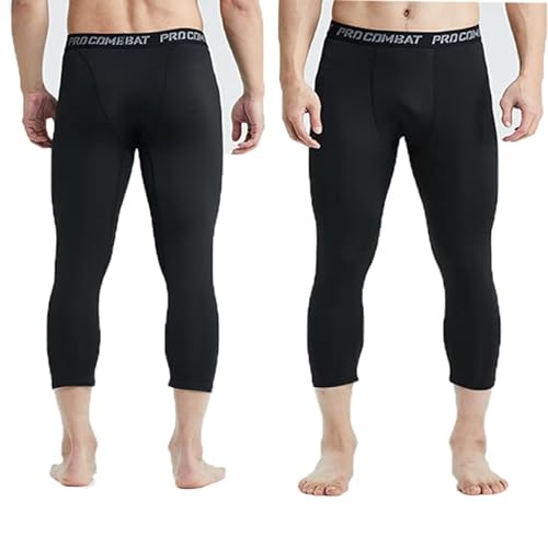 Smatstyle Mallas Hombre 3/4 Leggings Pantalones de Compresión para Hombre Pantalones Deportivos de Entrenamiento Secado Rápido Pantalones de Baloncesto Capa Base Mallas Running Gym (S, Blanco Gris)