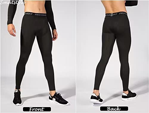 Smatstyle Pantalones de Compresión para Hombre Secado Rápido Mallas Pantalones Deportivos de Entrenamiento Hombre Leggings Deporte Mallas de Correr Pantalones de Base Layer Tights (S, Negro)