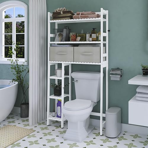 SMIBUY Almacenamiento sobre el Inodoro con cajones, baño Grande Independiente detrás del Soporte de Inodoro con Estante de 6 Niveles para baño, lavandería (Blanco)