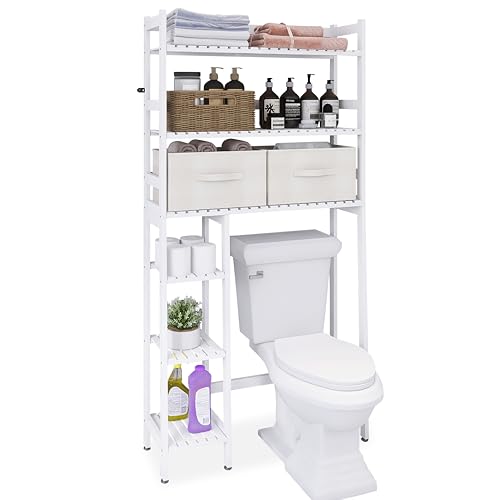 SMIBUY Almacenamiento sobre el Inodoro con cajones, baño Grande Independiente detrás del Soporte de Inodoro con Estante de 6 Niveles para baño, lavandería (Blanco)