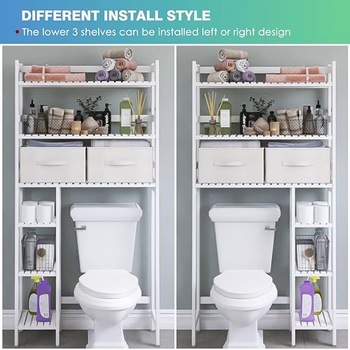 SMIBUY Almacenamiento sobre el Inodoro con cajones, baño Grande Independiente detrás del Soporte de Inodoro con Estante de 6 Niveles para baño, lavandería (Blanco)