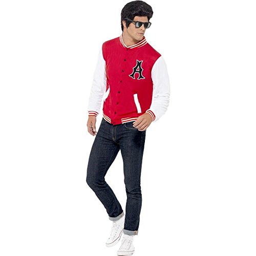 Smiffys-43705L Chaqueta de Atleta de Colegio de los 50, Color Rojo, L-Tamaño 42"-44" (Smiffy'S 43705L)