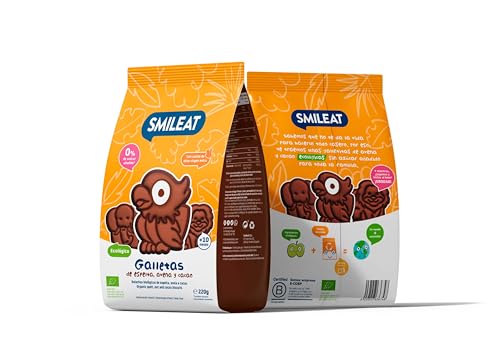 Smileat | Galletas Ecológicas de Cacao, Avena y Espelta | Para Bebés desde 10 Meses | Horneadas con Ingredientes Naturales | Snack o Merienda Sana | Sin Aceite de Palma | 220g