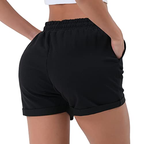 Smith & Solo Pantalones Cortos Mujer de Algodón, Shorts Mujer, Pantalon Corto Deporte Mujer, Pantalones Cortos de Verano, Short Deportivo de Mujer para Fitness, Correr, Yoga (Negro, XXL)