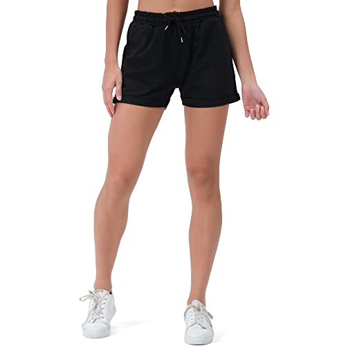 Smith & Solo Pantalones Cortos Mujer de Algodón, Shorts Mujer, Pantalon Corto Deporte Mujer, Pantalones Cortos de Verano, Short Deportivo de Mujer para Fitness, Correr, Yoga (Negro, XXL)