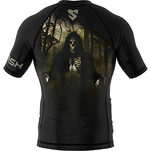 SMMASH Night Shift Rashguard Hombre Manga Corta, Camisetas Hombre para MMA, Artes Marciales, Krav Maga, BJJ, K1, Karate, Material Transpirable y Antibacteriano