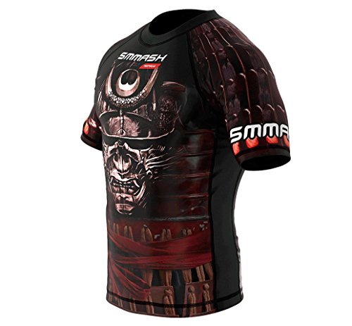 SMMASH Samurai Rashguard Hombre Manga Corta, Camisetas Hombre para MMA, Artes Marciales, Krav Maga, BJJ, K1, Karate, Material Transpirable y Antibacteriano, (L)