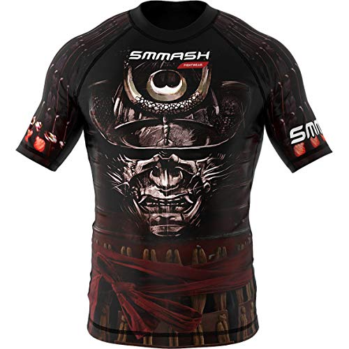 SMMASH Samurai Rashguard Hombre Manga Corta, Camisetas Hombre para MMA, Artes Marciales, Krav Maga, BJJ, K1, Karate, Material Transpirable y Antibacteriano, (L)