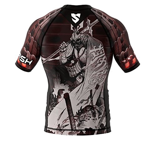 SMMASH Samurai Rashguard Hombre Manga Corta, Camisetas Hombre para MMA, Artes Marciales, Krav Maga, BJJ, K1, Karate, Material Transpirable y Antibacteriano, (L)