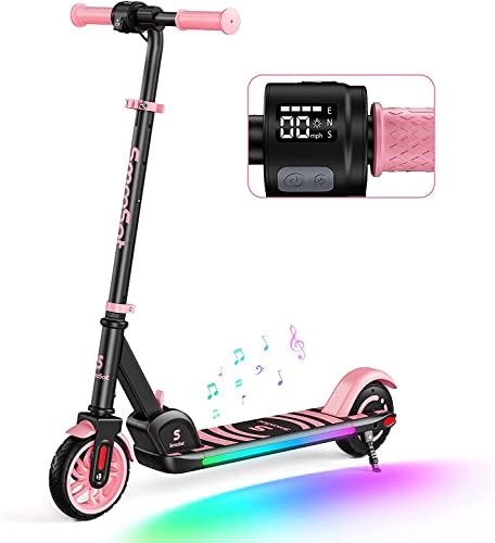 SmooSat E9 Apex Scooter Eléctrico Niños Altavoz de Música Bluetooth Luces Coloridas Arco Iris Pantalla LED Velocidad Ajustable y Altura Scooter Plegable E-Scooter para Niños a Partir de 8 años