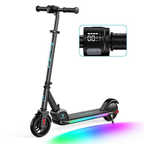 Smoosat E9 Pro Scooter Eléctrico para Niños 8 Años o Más, Lámpara de Arco Iris de Color, Pantalla LED, Velocidad y Altura Ajustables, Plegable Patinete Eléctrico, Regalo Ideal para Niños