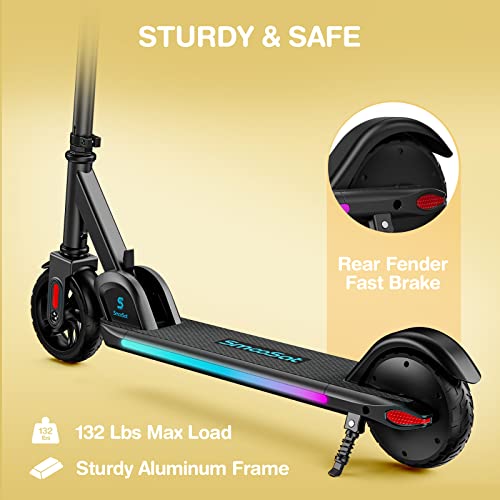 Smoosat E9 Pro Scooter Eléctrico para Niños 8 Años o Más, Lámpara de Arco Iris de Color, Pantalla LED, Velocidad y Altura Ajustables, Plegable Patinete Eléctrico, Regalo Ideal para Niños