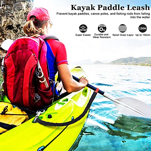 SNAGAROG 2 Pzs Kayak Paddle Leash, 90-150 cm Correas Elástica para Remo de Kayak con Mosquetón, Correa de Remo, Leash para Sup, Paddle de Kayak, Remos de Canoa, Accesorio de Soporte Bastones de Pesca