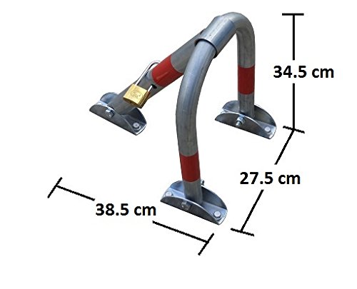 SNS SAFETY LTD Antirrobo, Cerradura de Barrera de Estacionamiento Plegable, Hecha de Tubo de Acero Galvanizado de 32 mm, con 3 Patas y Candado, 28 x 35 cm (Paquete de 1)