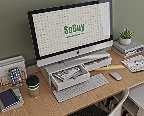 SoBuy BBF02-W Pantalla Soporte para Monitor, Soporte de Sobremesa, ergonómico para Universal Monitor, ES