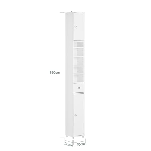 SoBuy BZR34-W Mueble Columna de baño, Armario para baño Alto,estanterías de baño-2 Puertas y 1 cajón H 180 cm ES