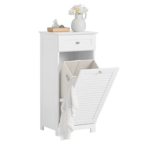 SoBuy BZR73-W Mueble para Ropa Sucia Armario Multifuncional para Baño con 1 Cesto y 1 Cajón Blanco 40 x 38 x 90 ES