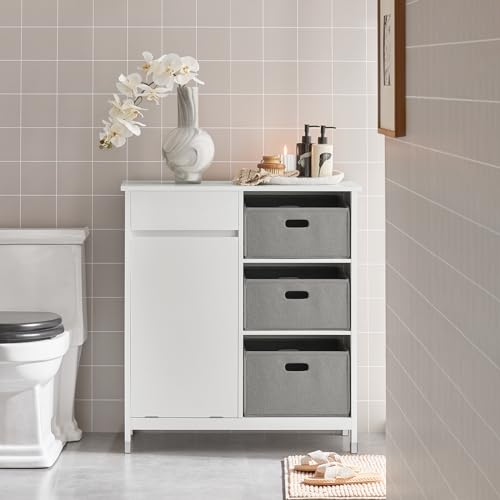 SoBuy BZR77-W Mueble para Ropa Sucia Armario Multifuncional para Baño con 1 Cesto y 1 Cajón 3 Cestos Separados 80 x 38 x 91cm Blanco ES