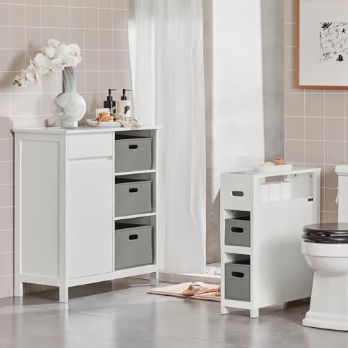 SoBuy BZR77-W Mueble para Ropa Sucia Armario Multifuncional para Baño con 1 Cesto y 1 Cajón 3 Cestos Separados 80 x 38 x 91cm Blanco ES