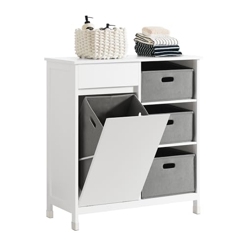 SoBuy BZR77-W Mueble para Ropa Sucia Armario Multifuncional para Baño con 1 Cesto y 1 Cajón 3 Cestos Separados 80 x 38 x 91cm Blanco ES