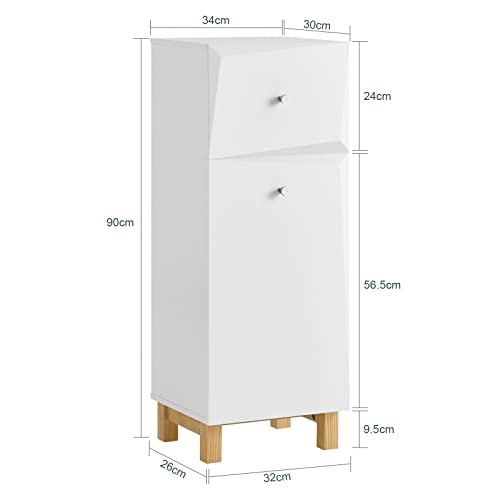 SoBuy BZR93-W Cesto para Ropa Sucia Mueble para Ropa Sucia Armario Multifuncional Amario para Baño con 1 Cesto y 1 Cajón Blanco 34 x 30 x 90 cm ES