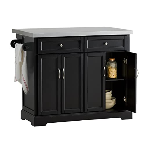 SoBuy FKW71-SCH,Carrito de Cocina con Piso de Acero,con Tablero Extensible,L115 x P46 x H92cm,ES (Negro)