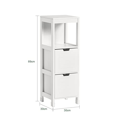 SoBuy FRG127-W Armario de Suelo para Baño con 1 Estante y 2 Cajones Mueble Columna de Baño 30 x 30 x 89 cm ES