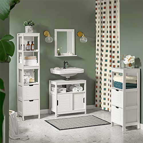 SoBuy FRG127-W Armario de Suelo para Baño con 1 Estante y 2 Cajones Mueble Columna de Baño 30 x 30 x 89 cm ES