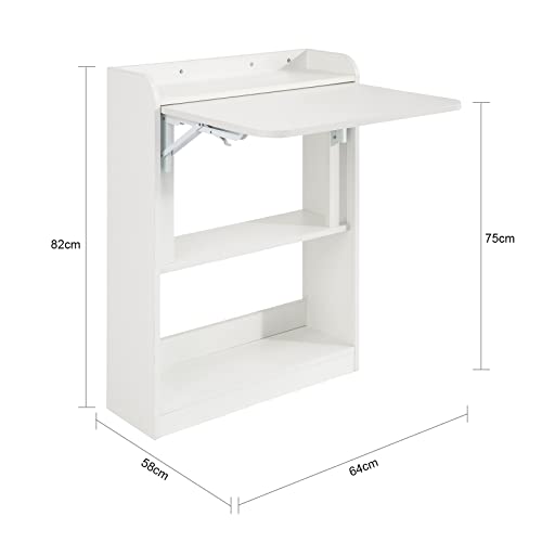 SoBuy FWT92-W Mesa Escritorio de Trabajo, Plegable para Computadora con Estantes de Almacenamiento 64x58x82cm ES