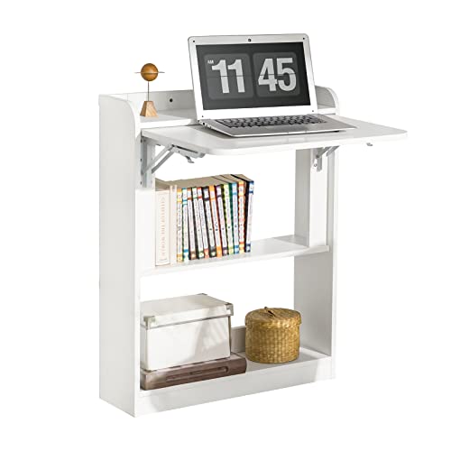 SoBuy FWT92-W Mesa Escritorio de Trabajo, Plegable para Computadora con Estantes de Almacenamiento 64x58x82cm ES