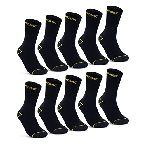 sockenkauf24 10 o 20 Pares Calcetines de Trabajo Hombre Reforzados Algodón WORK (39-42 10 Pares Negro)