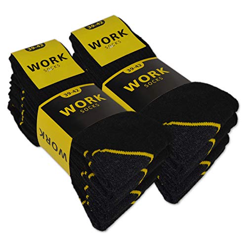 sockenkauf24 10 o 20 Pares Calcetines de Trabajo Hombre Reforzados Algodón WORK (39-42 10 Pares Negro)