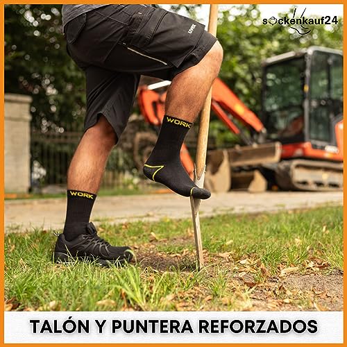 sockenkauf24 10 o 20 Pares Calcetines de Trabajo Hombre Reforzados Algodón WORK (39-42 10 Pares Negro)