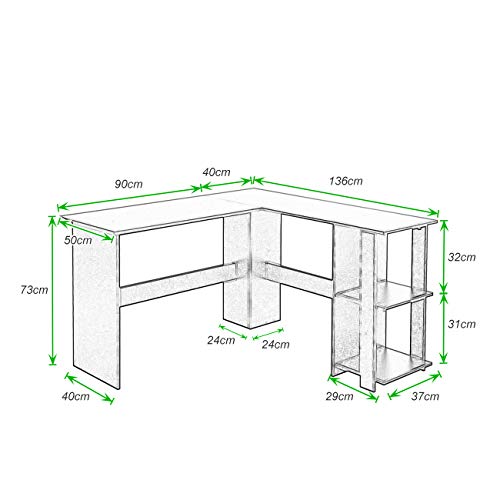 soges Escritorio en Forma de L Escritorio de Esquina Grande Escritorio de computadora Mesa de Oficina estación de Trabajo informática Mesa de Juego para Oficina en casa, S1-XTD-SC01-WW