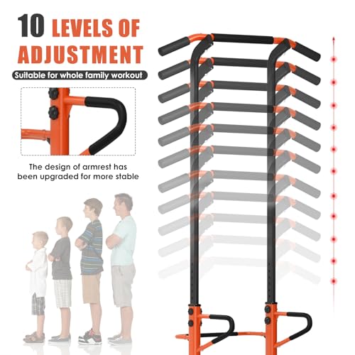 SogesHome Torre de fuerza con estación de inmersión, torre de dominadas multifuncional Power Tower para entrenamiento de fuerza, altura regulable de 190 a 230 cm, barra de dominadas, estación de