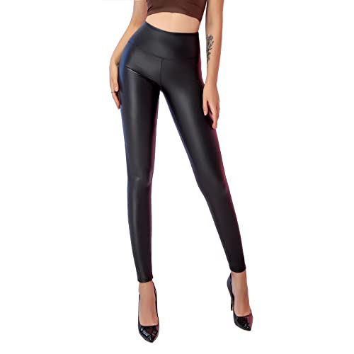 SOGNO D'ORO Leggings Cuero para Mujer Pantalones Medias de Cuero de imitación Pantalones de Cuero Sexy Pantalones de PU elásticos de Cintura Alta Ajustados Sexy