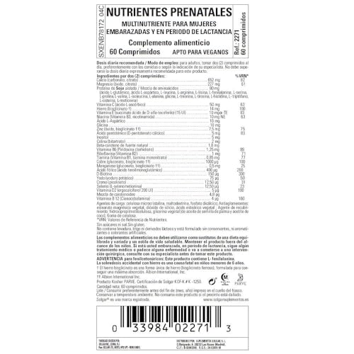 Solgar Nutrientes Prenatales Para Embarazo Y Lactancia - Comprimidos, Multicolor, 60 tabletas, Vanilla