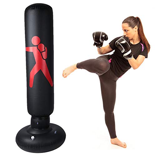 Solomi Bolsa de Boxeo, Bolsa de Boxeo con Columna Inflable, PVC Fitness Kickboxing Muay Thai Training Sandbag 160 cm (Negro)